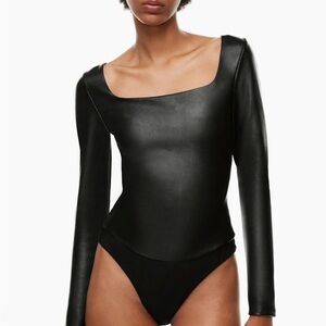 Aritzia Babaton Glamour Bodysuit Faux Leather Black Size S NWT